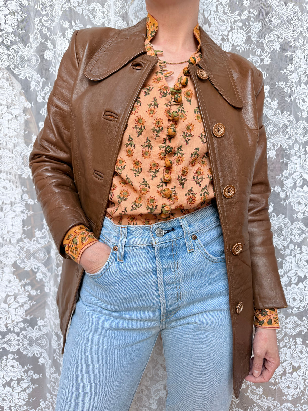 Vintage 1970s Made in England Brown Leather Jacket