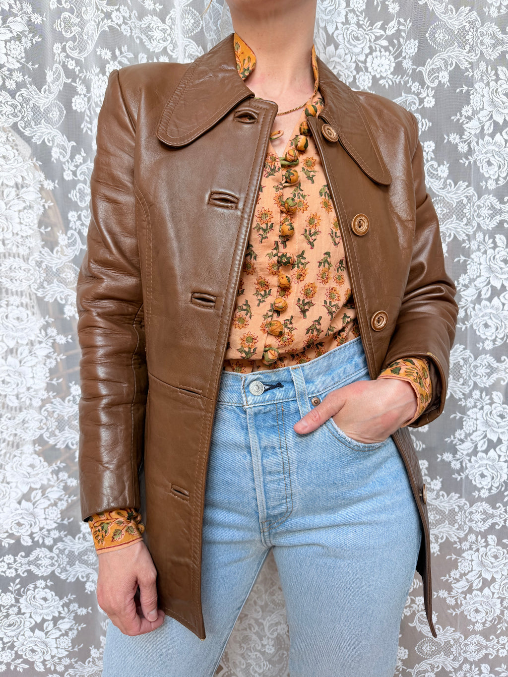 Vintage 1970s Made in England Brown Leather Jacket