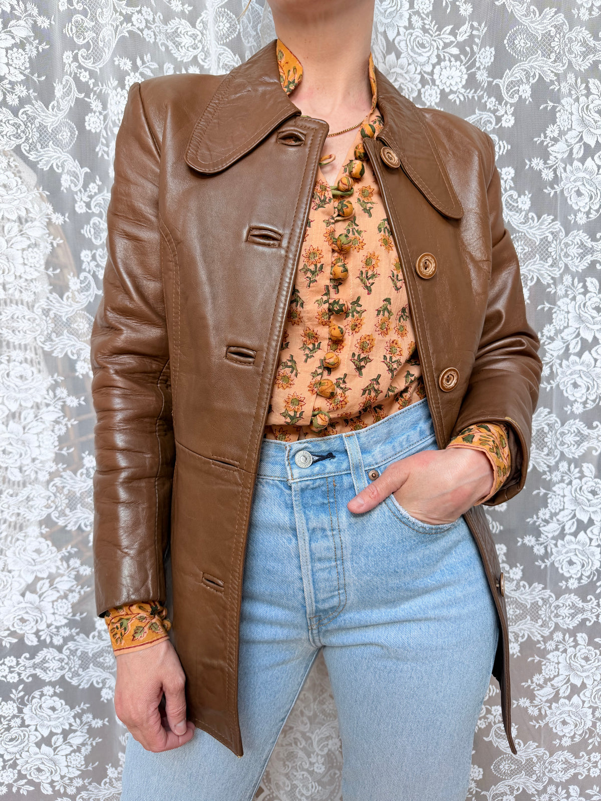 Vintage 1970s Made in England Brown Leather Jacket