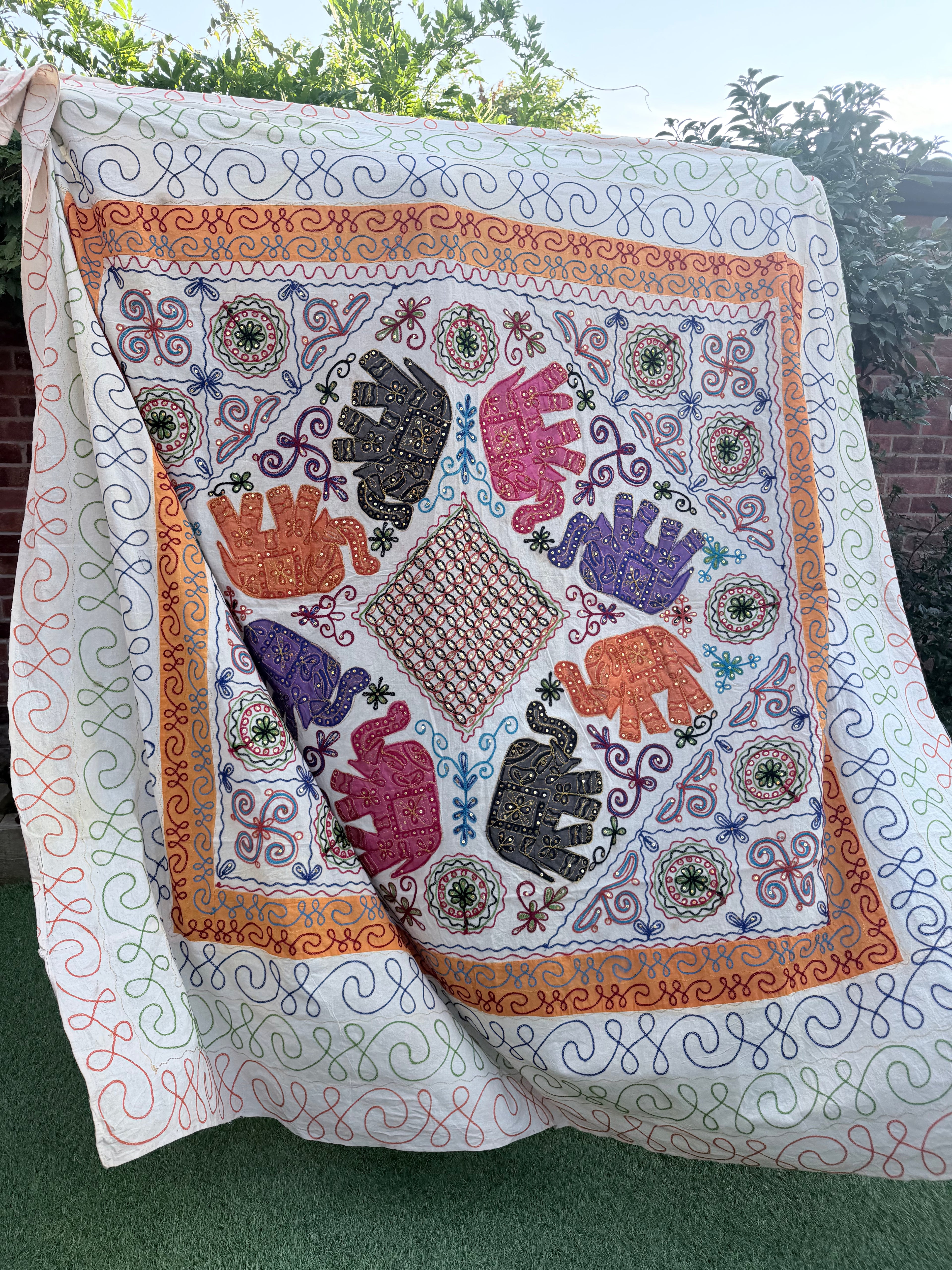 Extra Large Vintage Indian Embroidered Bed Throw | Bohemian Hippie Home Decor