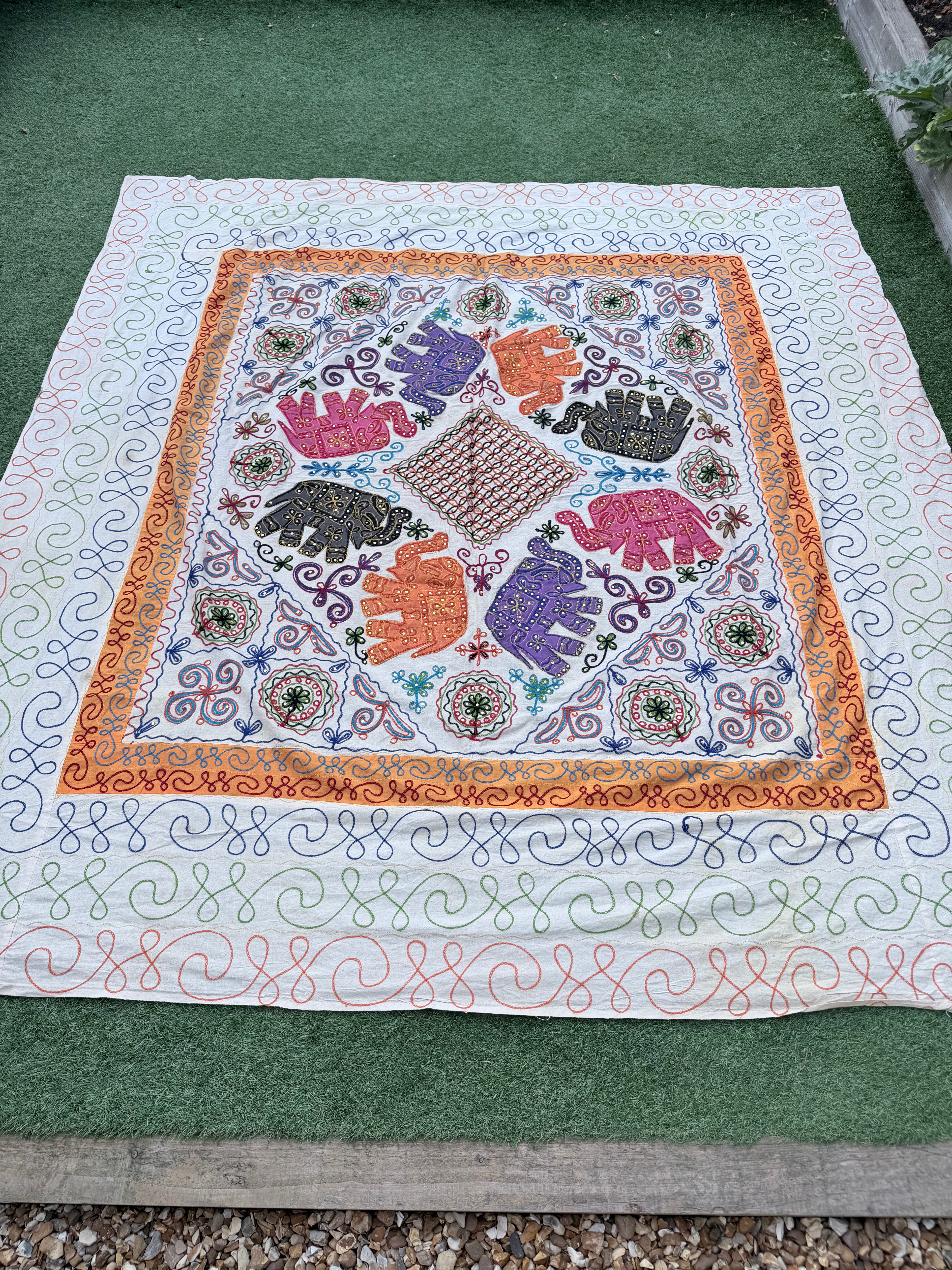 Extra Large Vintage Indian Embroidered Bed Throw | Bohemian Hippie Home Decor
