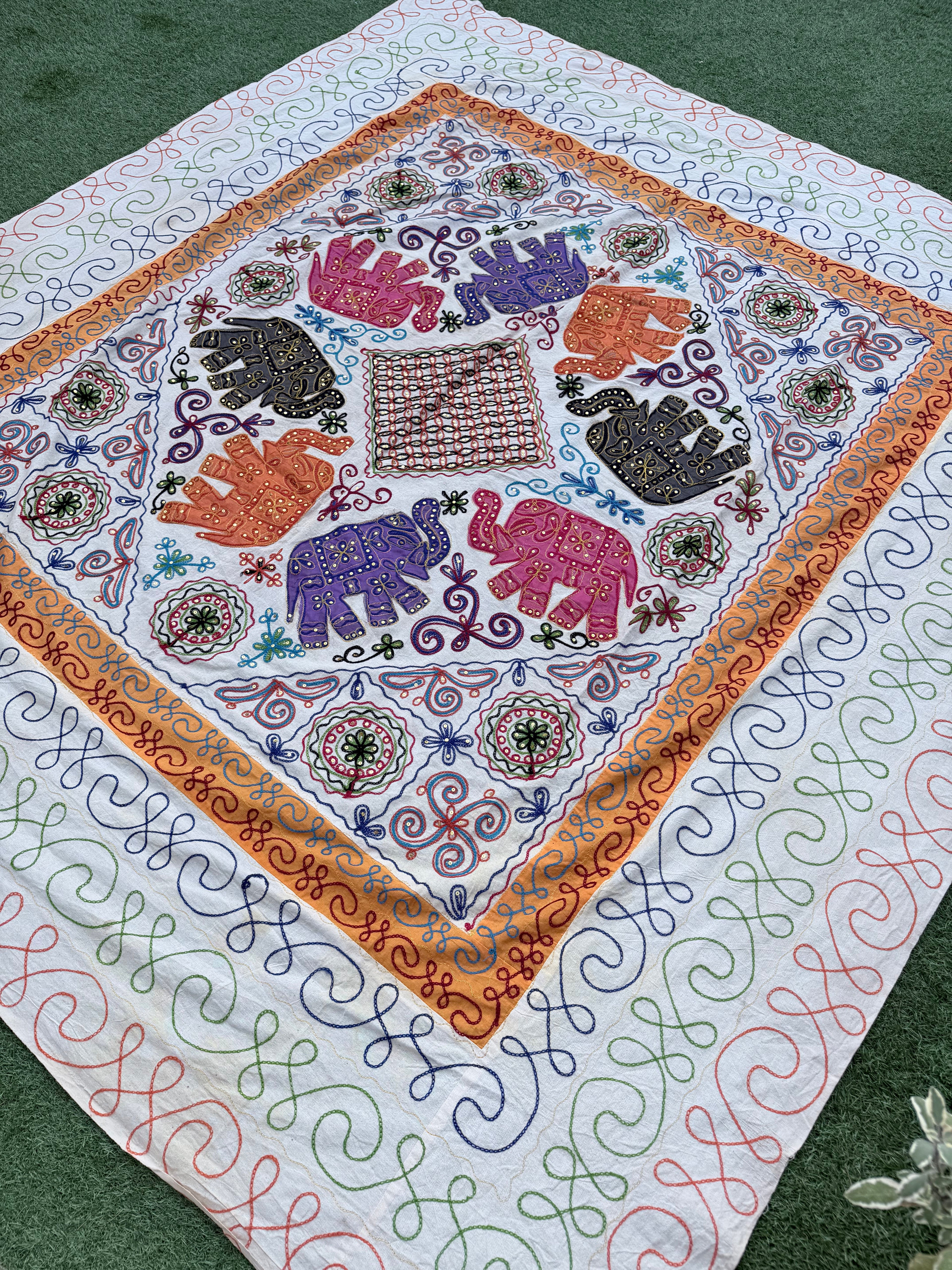 Extra Large Vintage Indian Embroidered Bed Throw | Bohemian Hippie Home Decor