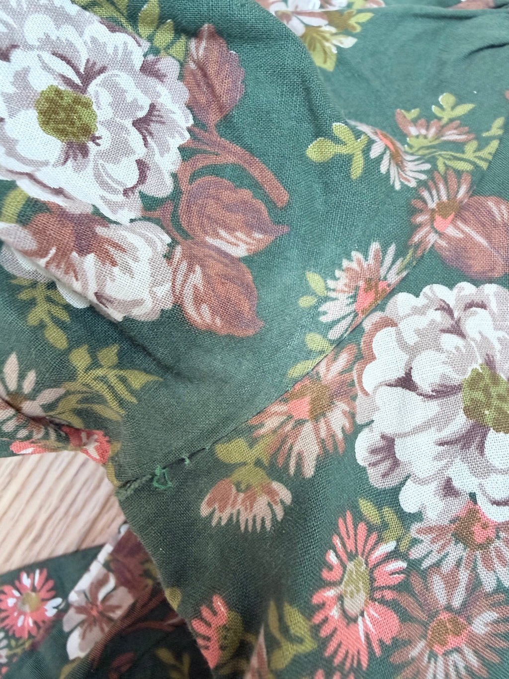 Rare Vintage 1970s Green Floral Prairie Handmade Dress