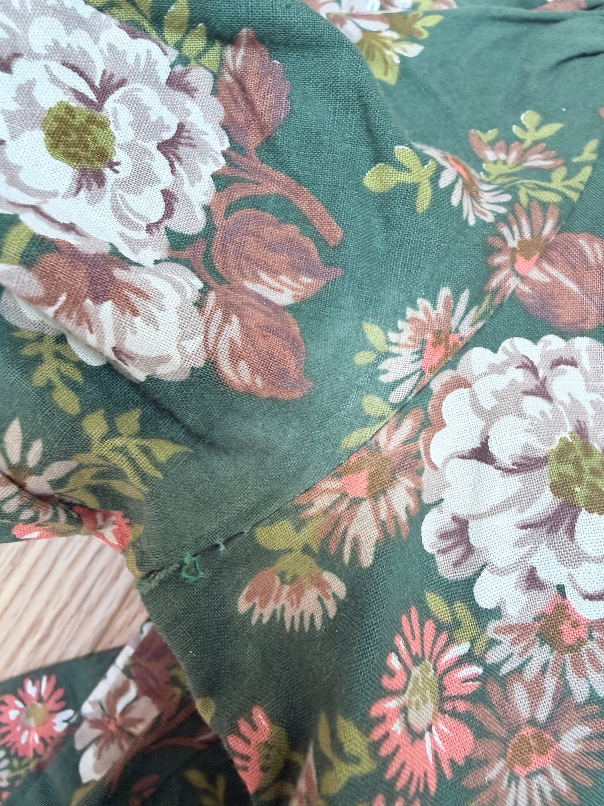 Rare Vintage 1970s Green Floral Prairie Handmade Dress
