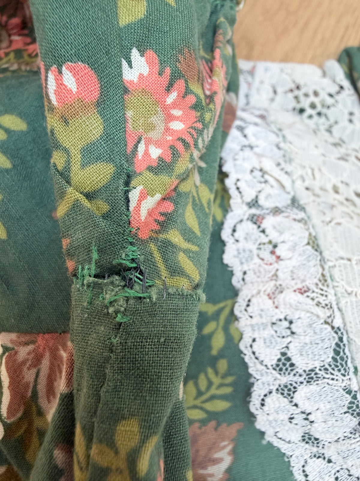 Rare Vintage 1970s Green Floral Prairie Handmade Dress