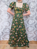 Rare Vintage 1970s Green Floral Prairie Handmade Dress