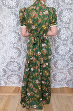 Rare Vintage 1970s Green Floral Prairie Handmade Dress