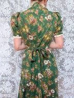 Rare Vintage 1970s Green Floral Prairie Handmade Dress