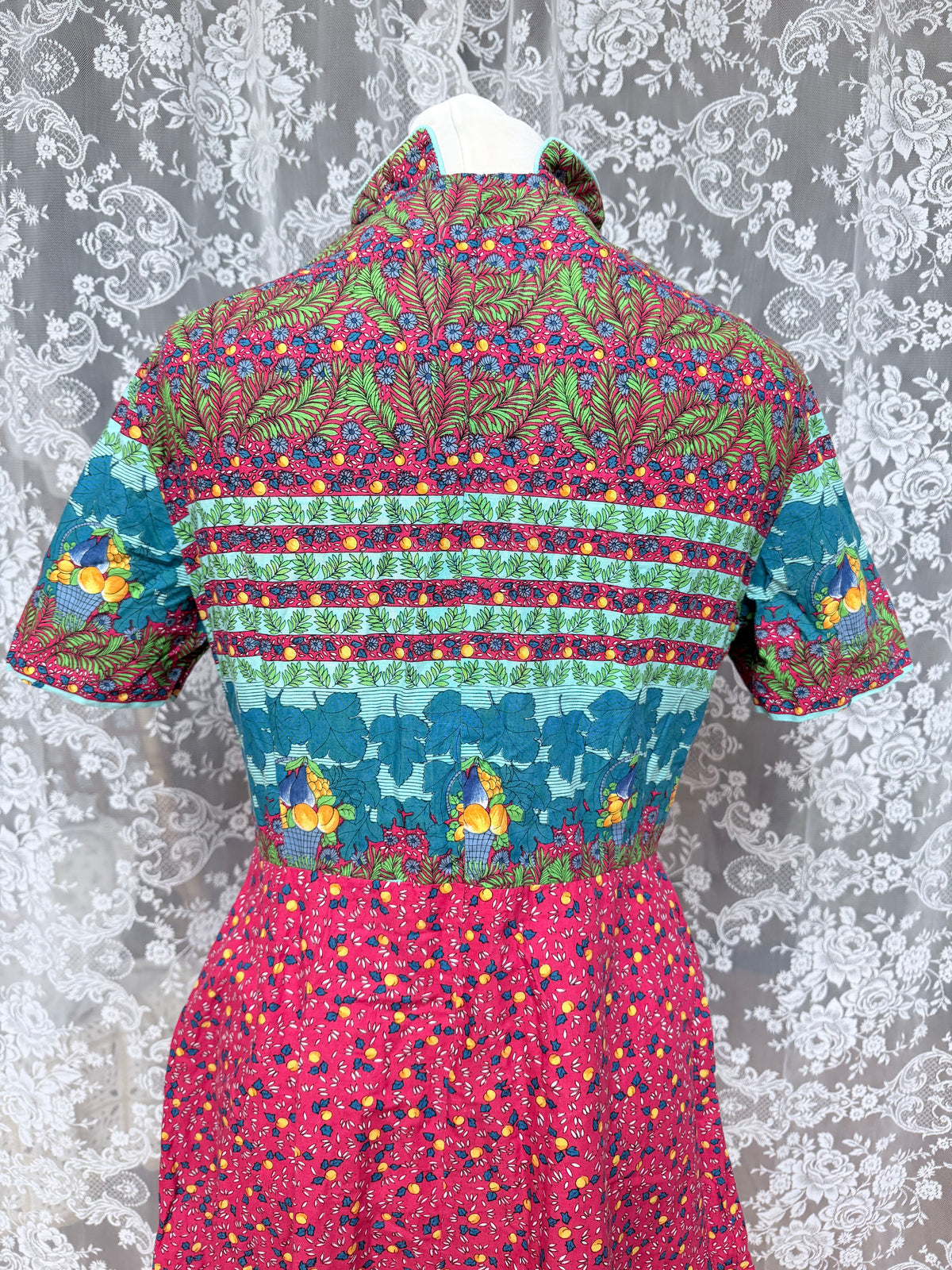 Vintage 1970s Chateau D’Este Fruit Print Cotton Dress