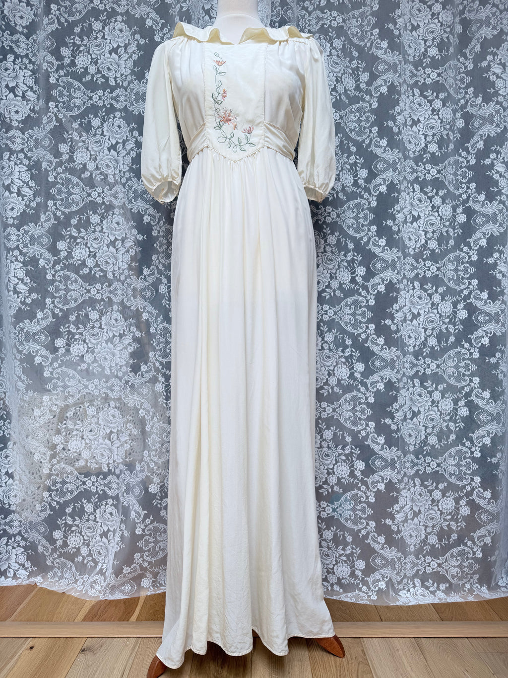 Vintage 1970s Anna Belinda Oxford Silk Wedding Dress