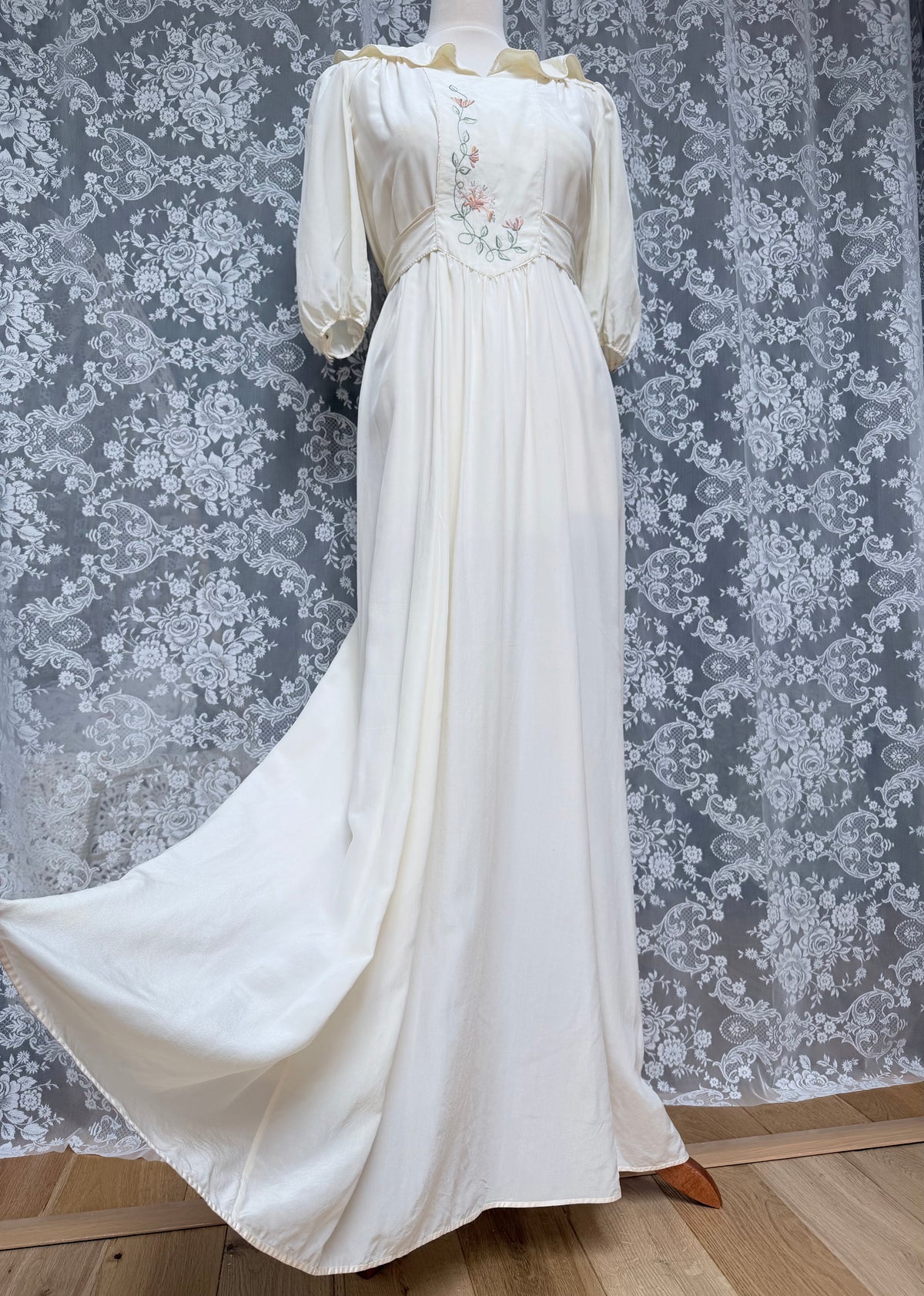Vintage 1970s Anna Belinda Oxford Silk Wedding Dress