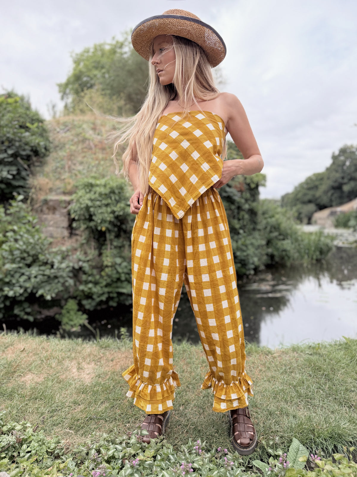 The Beatrice Bloomers in Mustard Yellow Gingham | Traditionally Made and Hand Block Printed