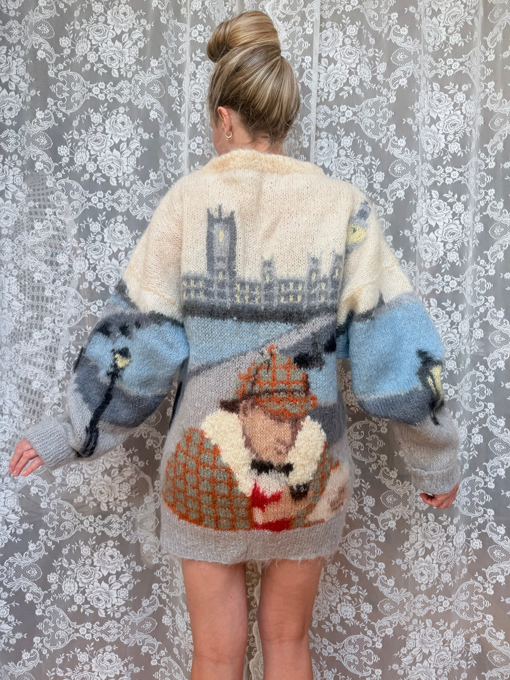 Vintage 1990s Hand-Knitted Sherlock Holmes Novelty Jumper | Selina Knitwear