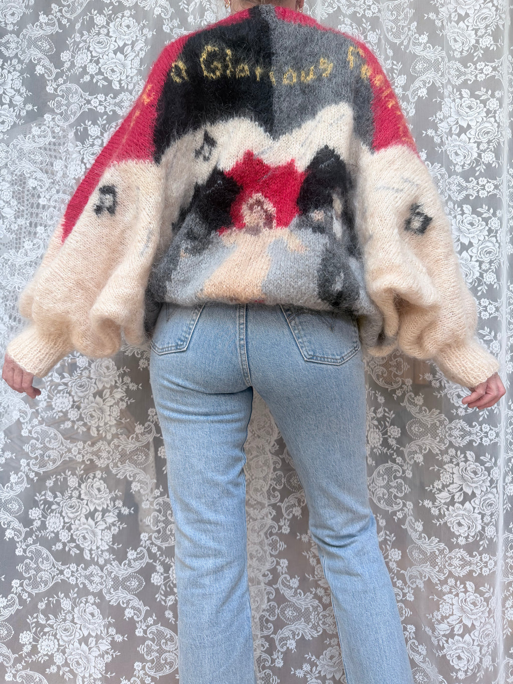 Vintage 1990s Hand-Knitted Mohair Singing in the Rain Jumper | Selina Knitwear