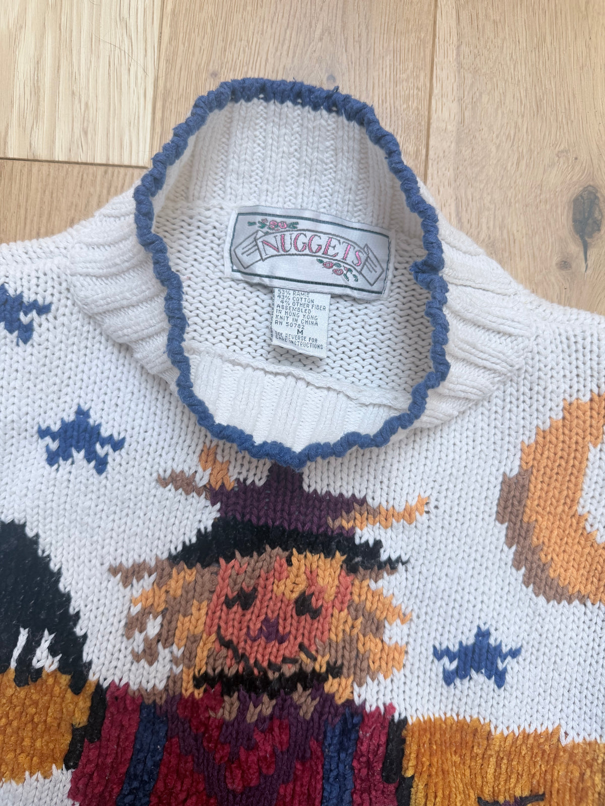Vintage Nuggets Ramie & Cotton Scarecrow Knit Jumper | 1990s Cottagecore Halloween Sweater