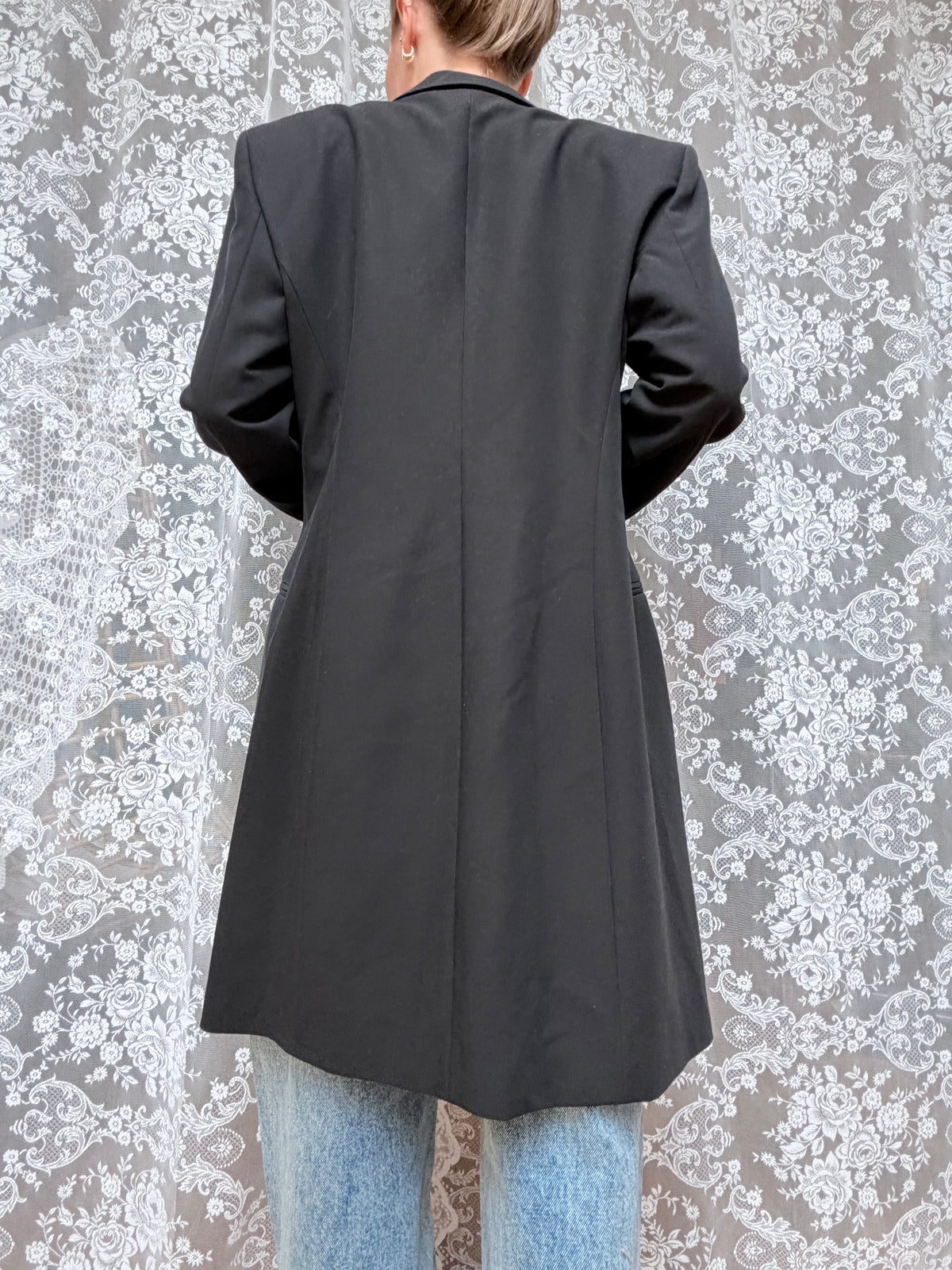 Vintage 1990s Hugo Boss Ladies Black Minimalist Overcoat Blazer