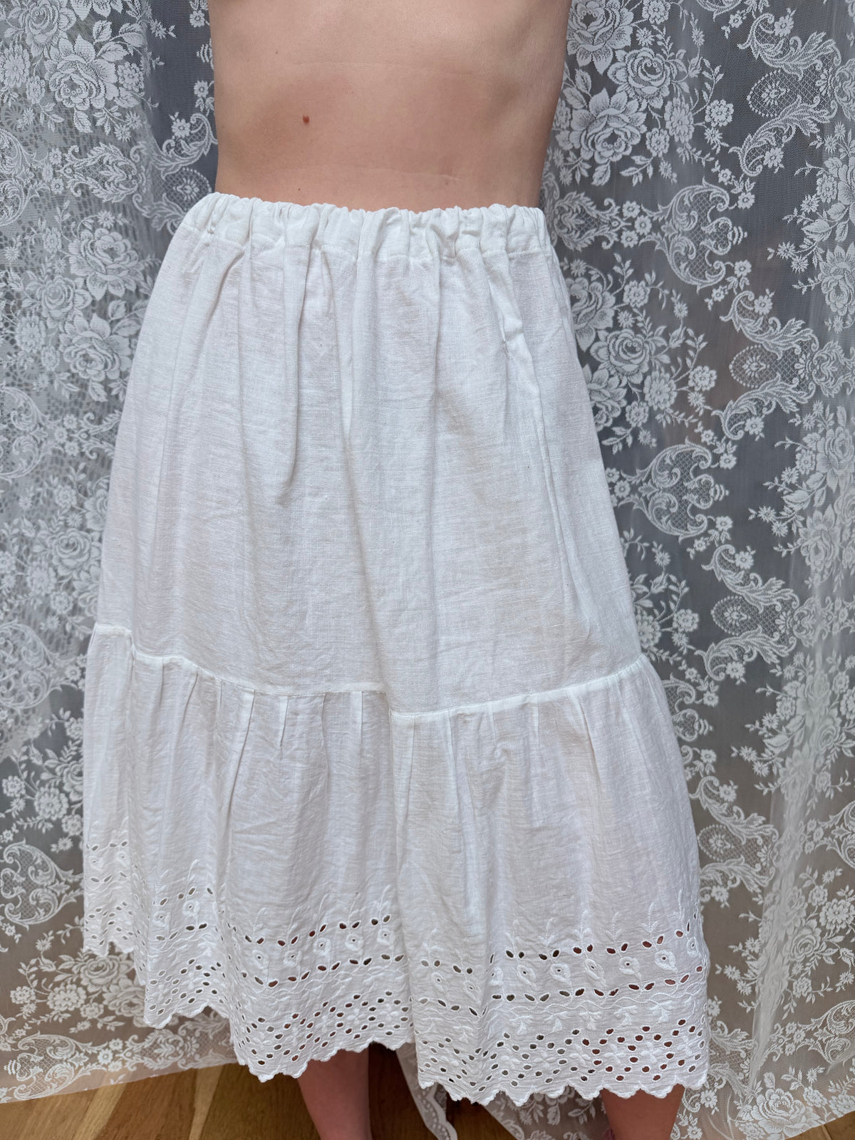 Pale Blossom: Vintage White Floral Skirt