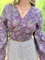 The Sofiya in Amethyst Bell Sleeve Block Print Blouse