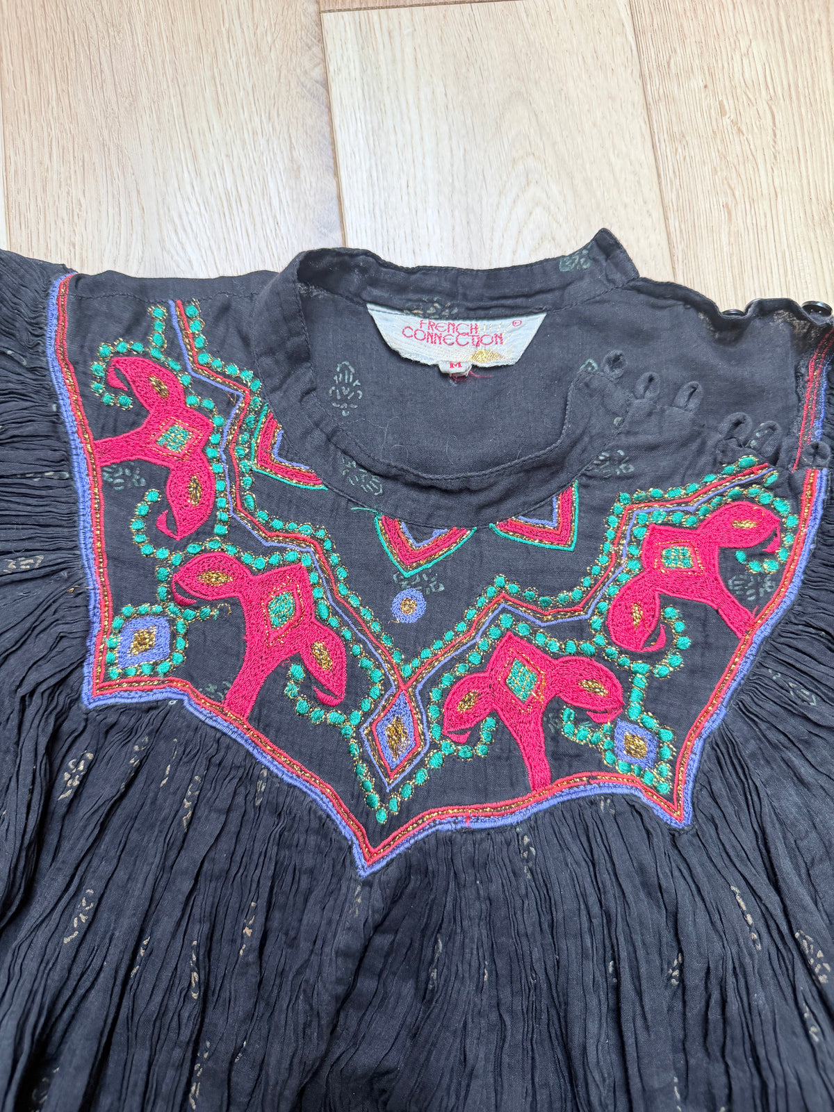 Rare 1970s French Connection Boho Embroidered Cotton Harem Two Piece