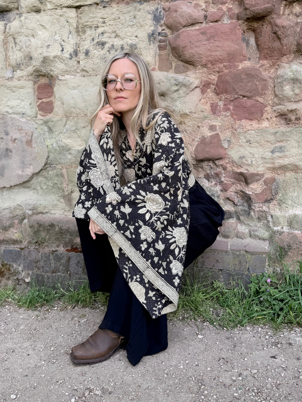 The Sofiya in Black Bell Sleeve Blouse | Indian Block Print Wrap Top