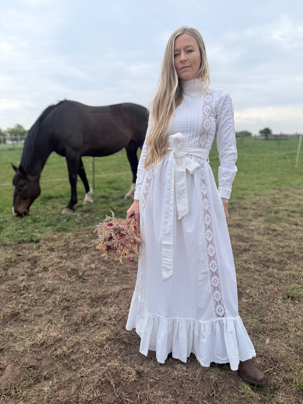1970s Laura Ashley Edwardian Prairie Wedding Dress