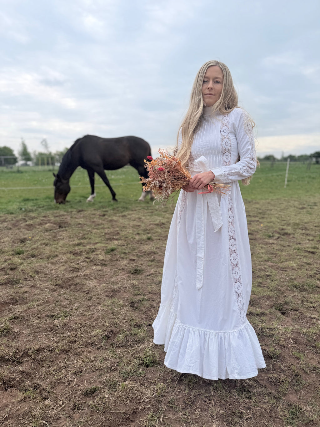 1970s Laura Ashley Edwardian Prairie Wedding Dress