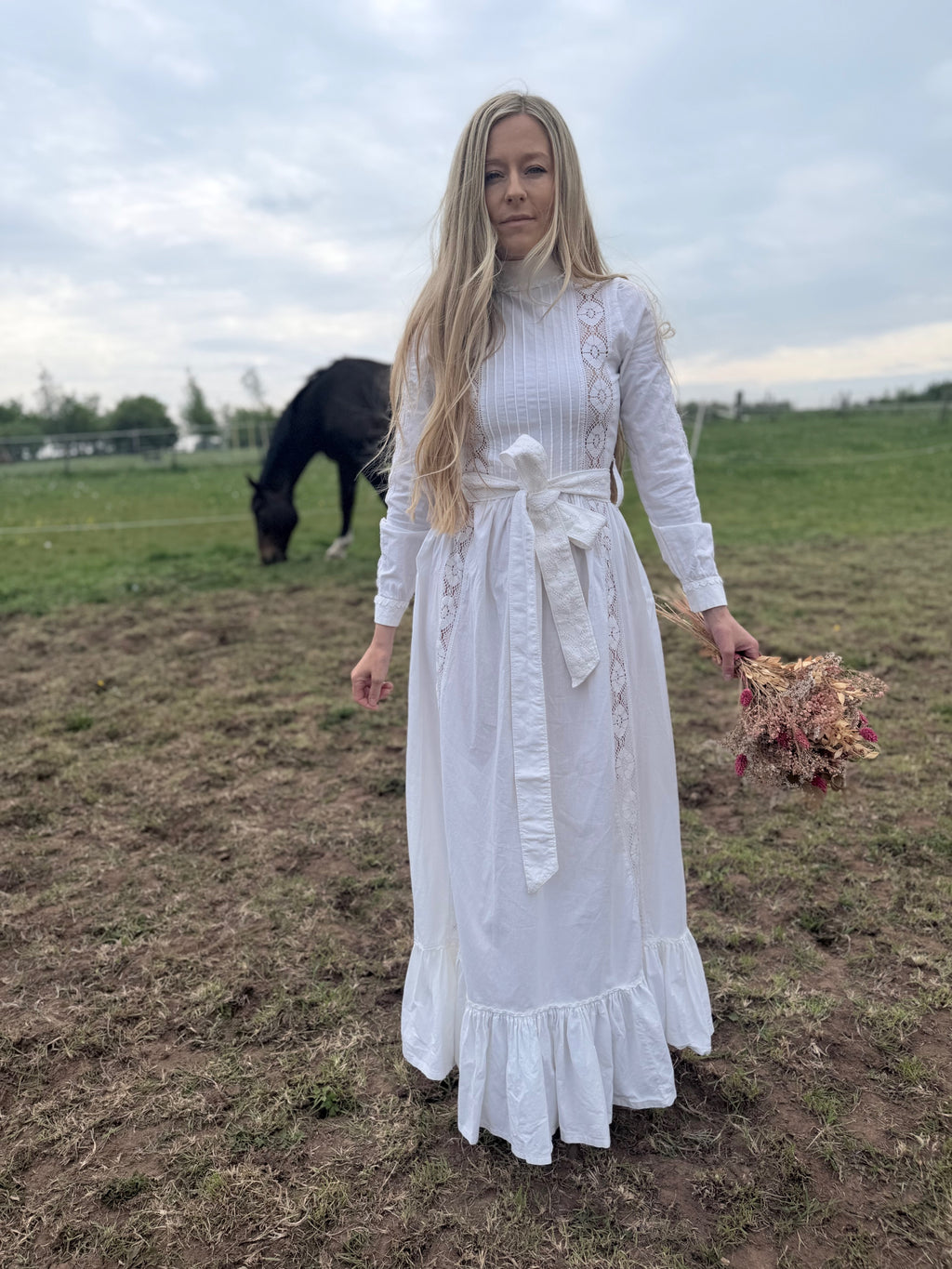 1970s Laura Ashley Edwardian Prairie Wedding Dress