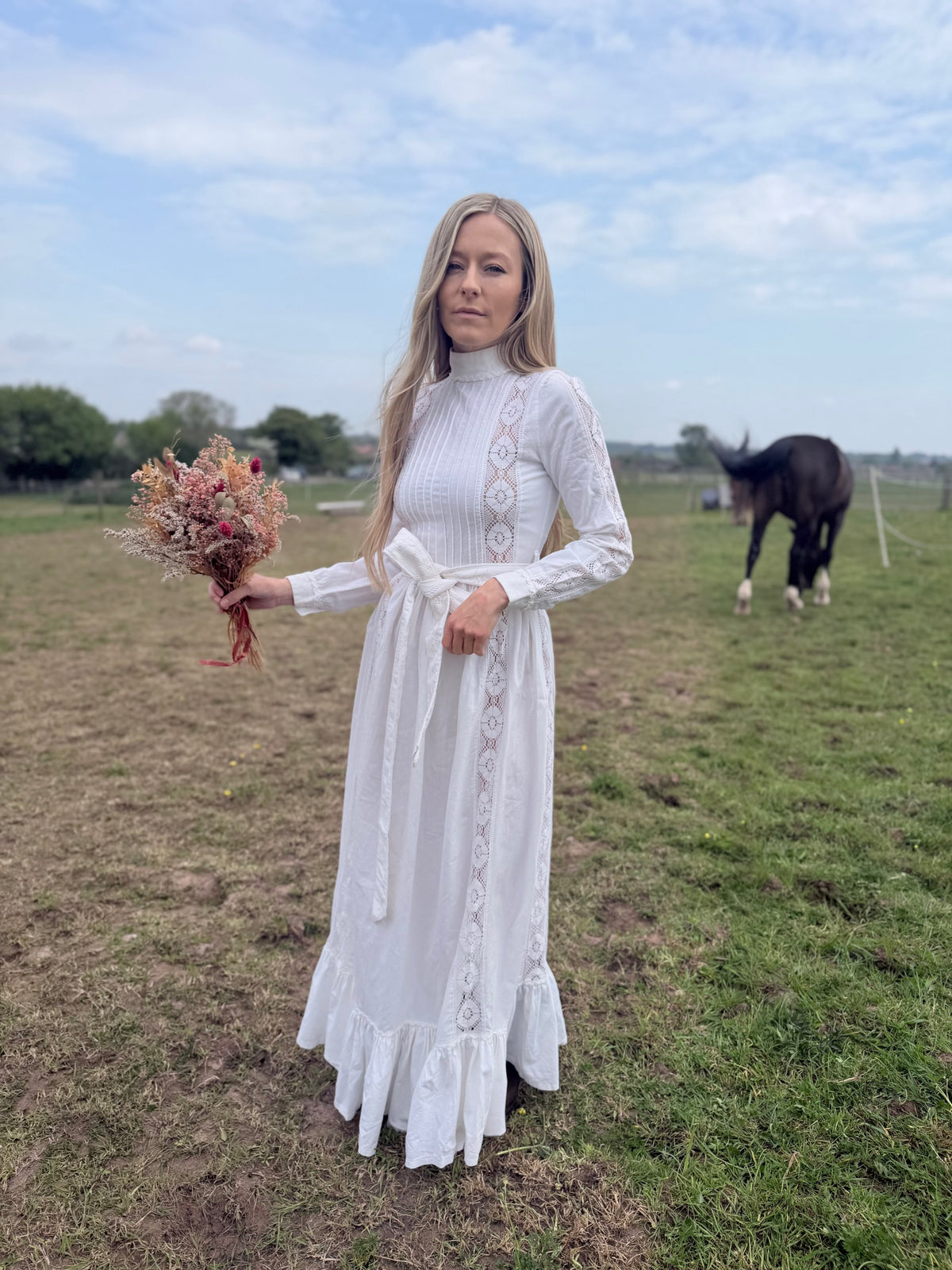 1970s Laura Ashley Edwardian Prairie Wedding Dress