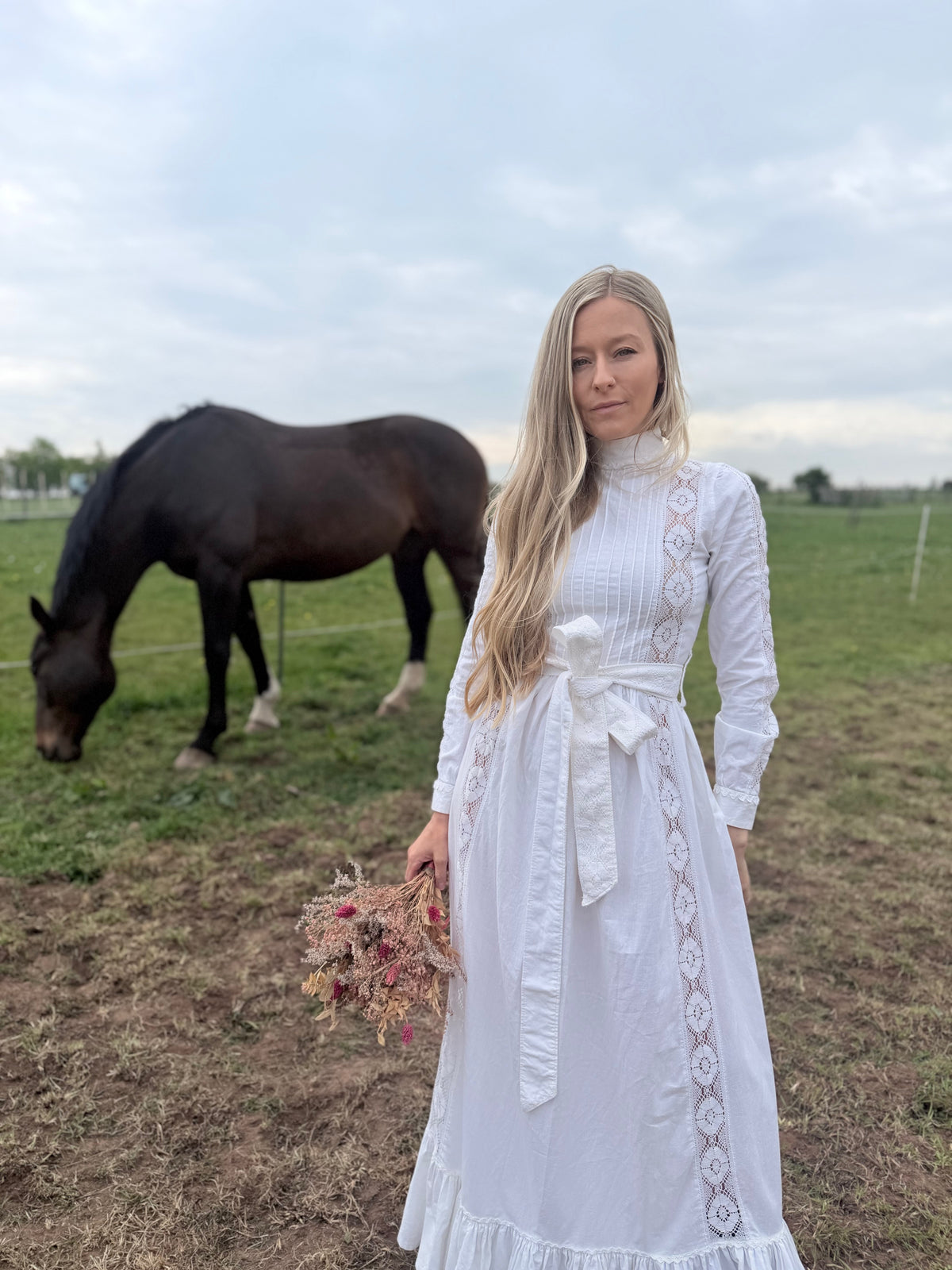 1970s Laura Ashley Edwardian Prairie Wedding Dress