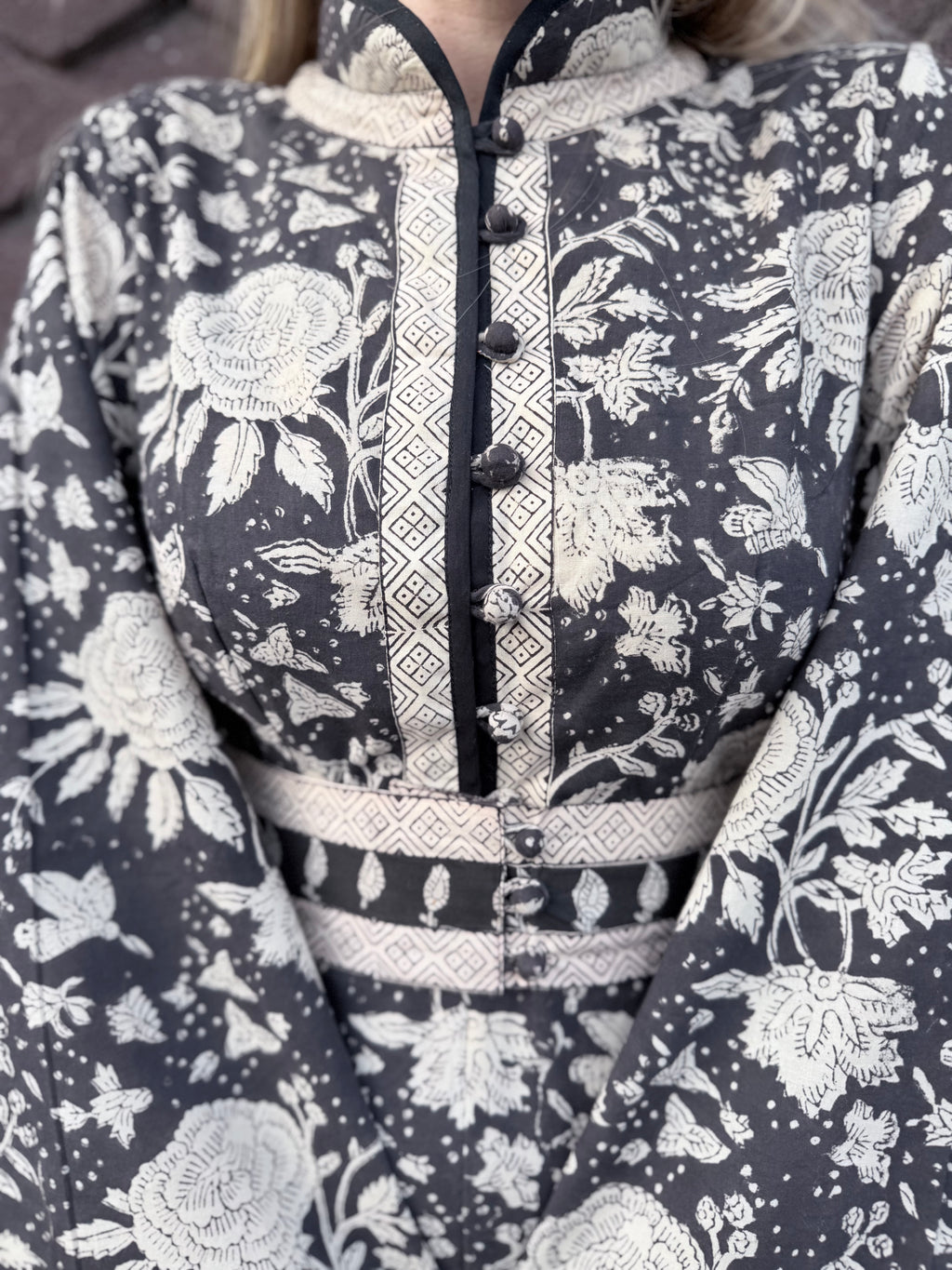 The Florence Bell Sleeve Dress in Black | Traditionally Made & Block Printed