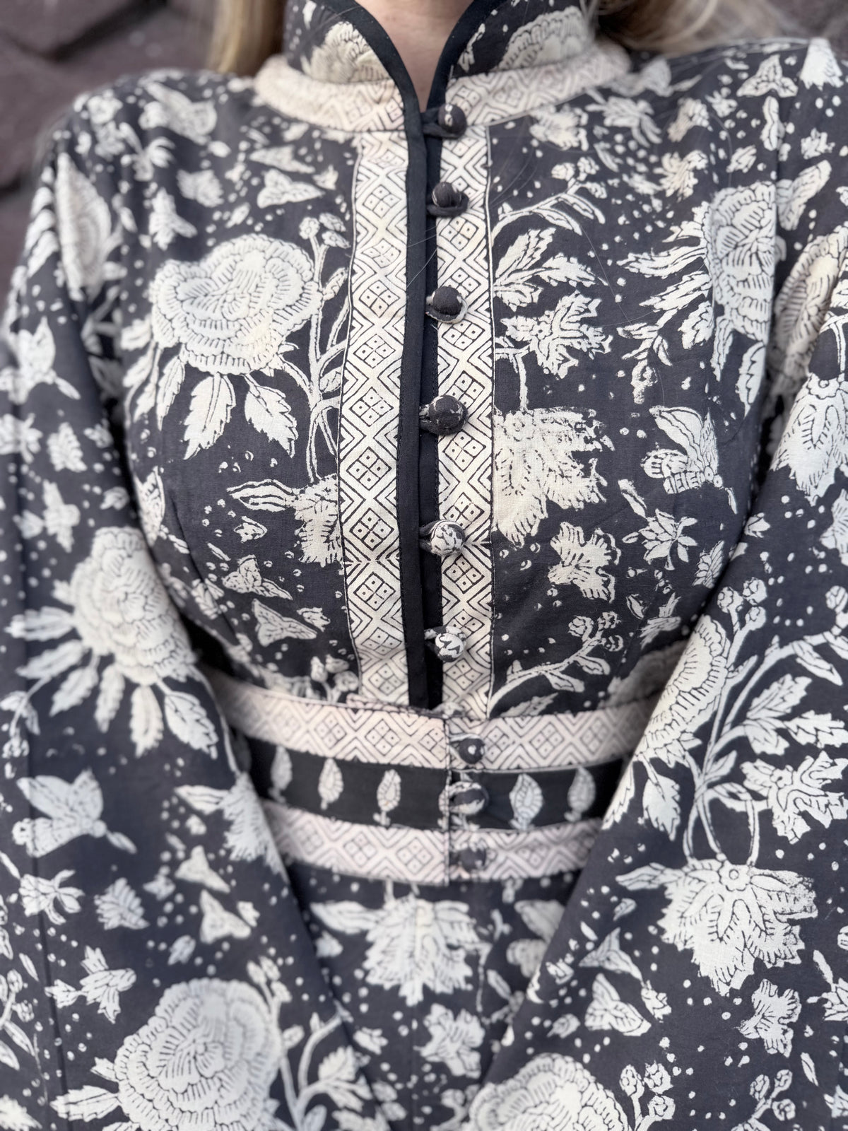 The Florence Bell Sleeve Dress in Black | Traditionally Made & Block Printed
