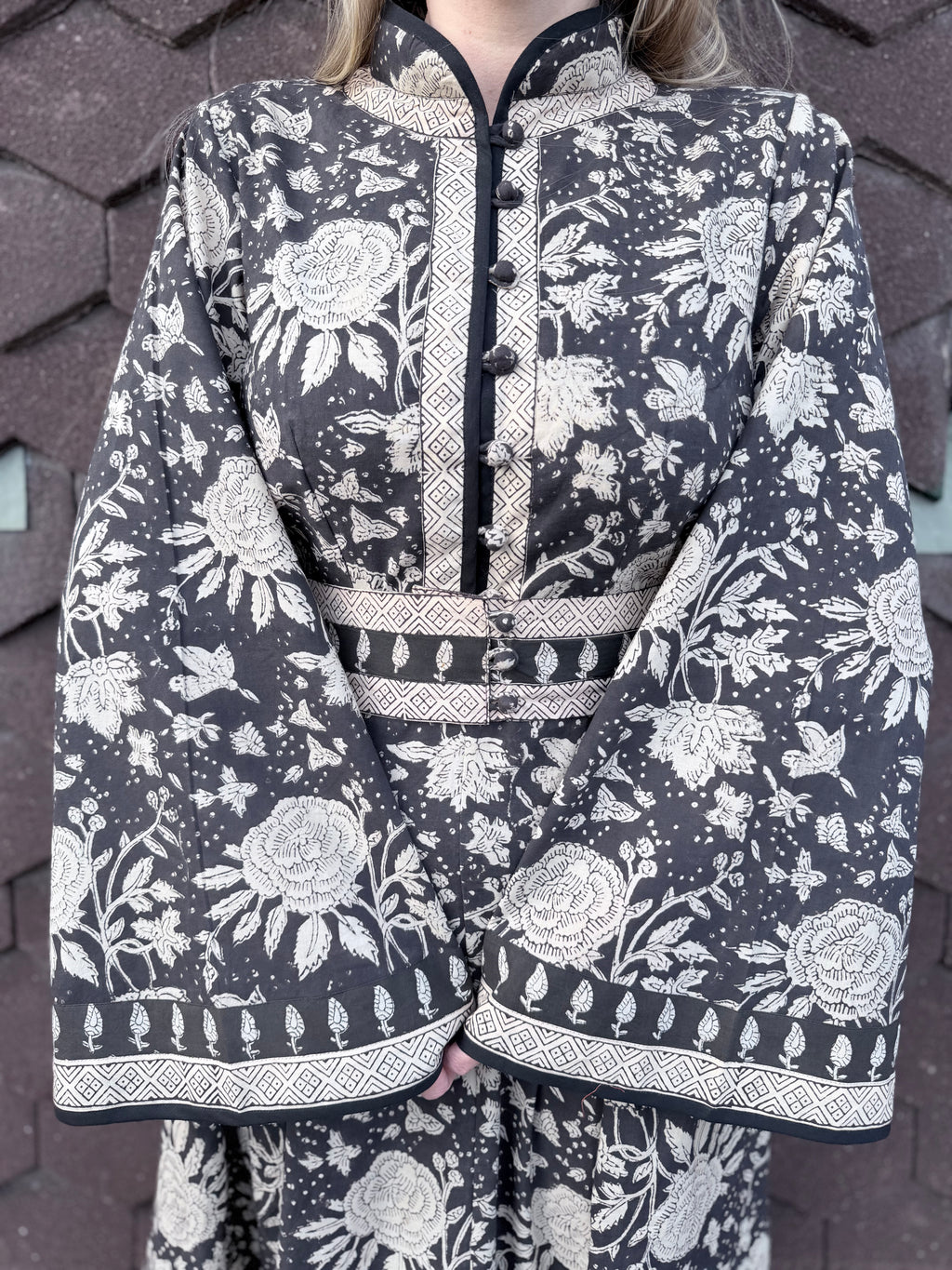 The Florence Bell Sleeve Dress in Black | Traditionally Made & Block Printed