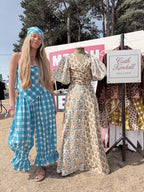The Beatrice Headscarf in Ocean Blue Gingham | Traditionally Made & Hand Block Printed