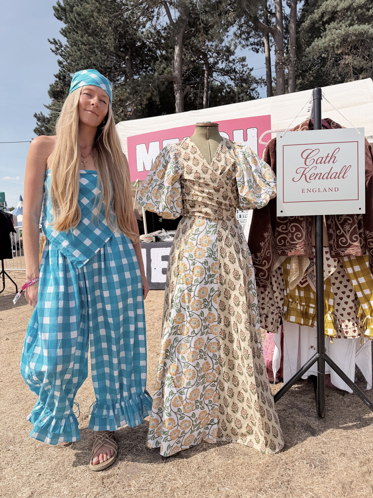 The Beatrice Headscarf in Ocean Blue Gingham | Traditionally Made & Hand Block Printed