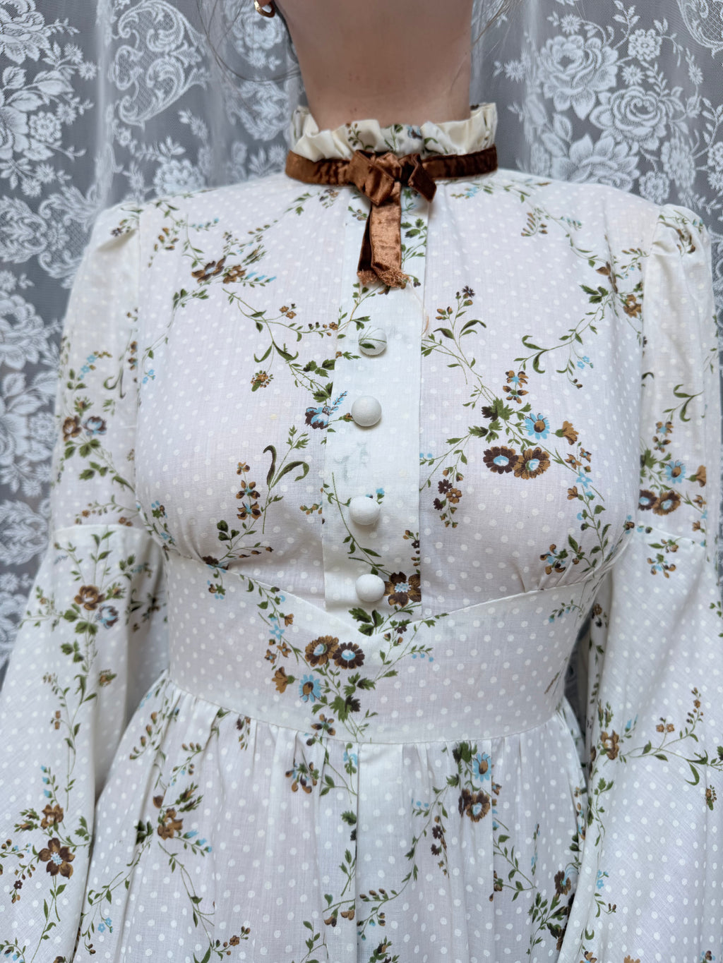 The Maria: Vintage 1970s Bell Sleeve Floral Maxi Dress
