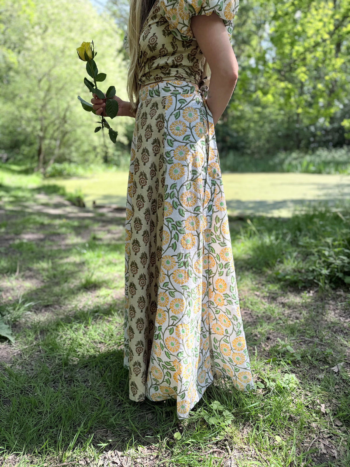 The Goldie Wrap Skirt in Clementine | Handmade Block Print Wrap Skirt