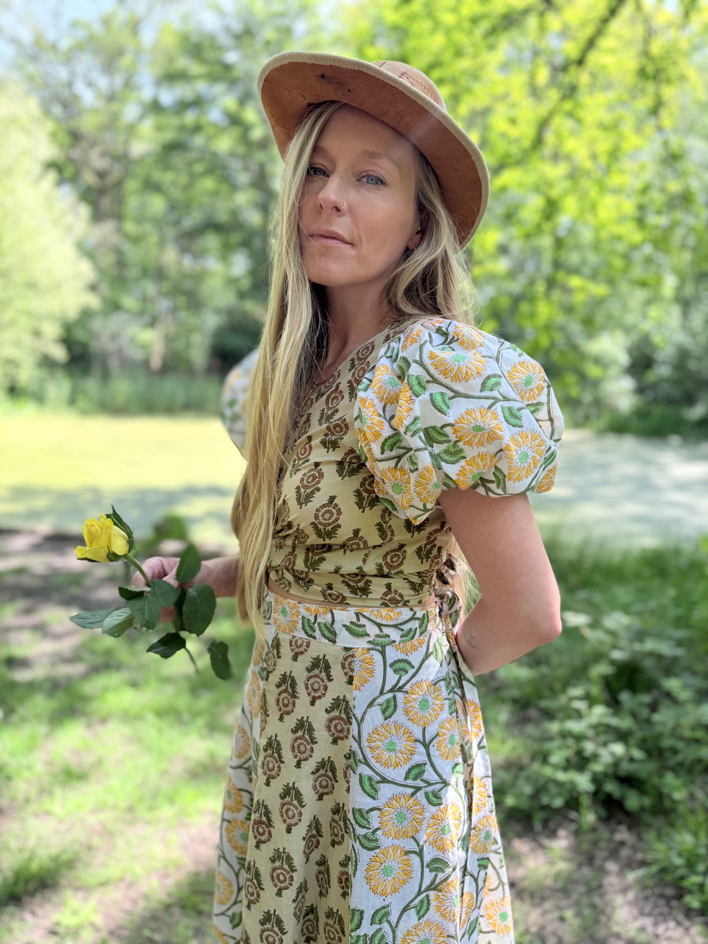The Goldie Clementine Puff Sleeve Wrap Blouse | Handmade Indian Block Print