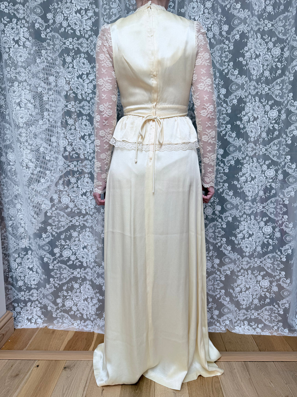 Vintage 1970s Candi Jones Bridal Peplum Dress