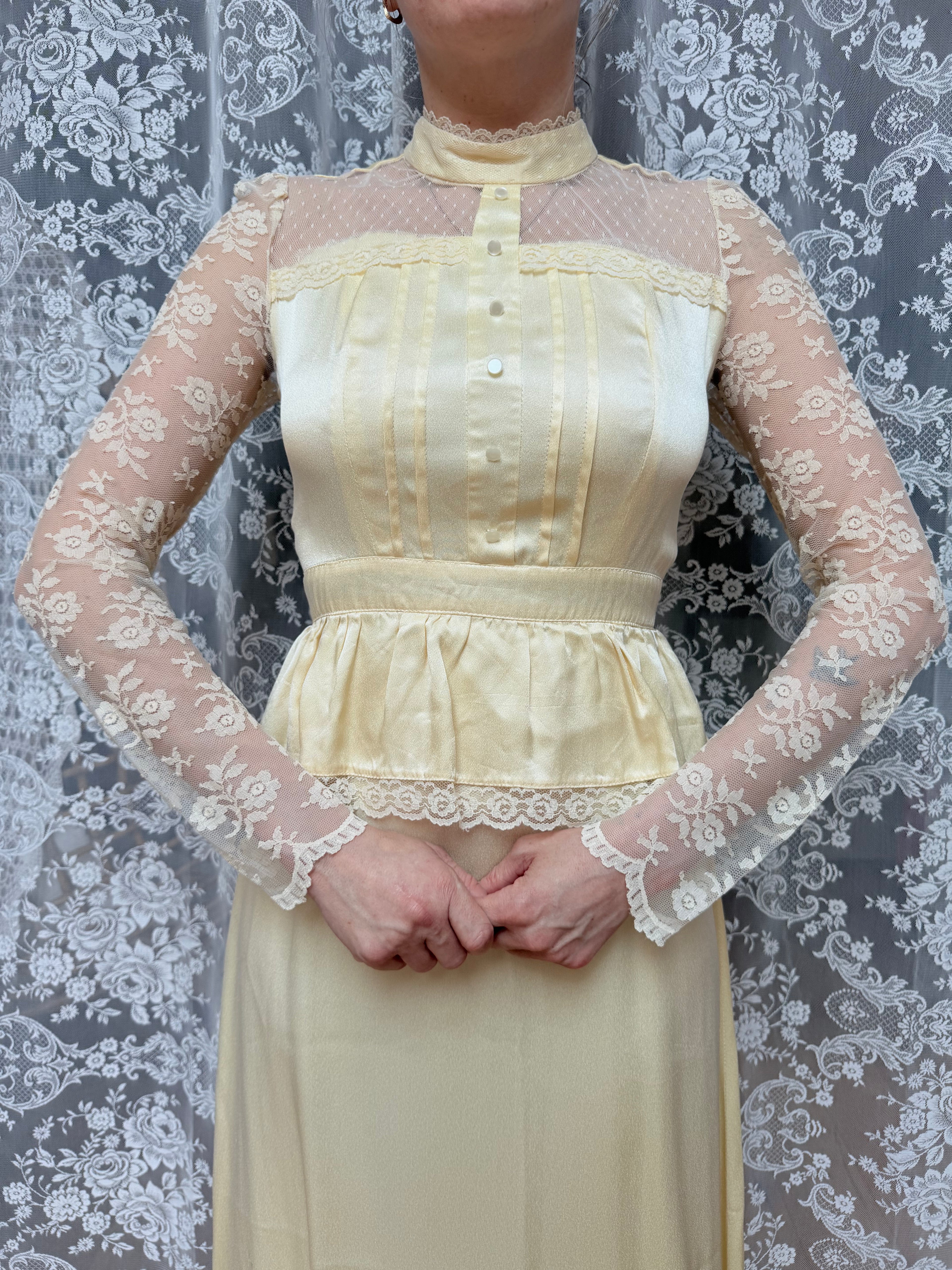 Vintage 1970s Candi Jones Bridal Peplum Dress