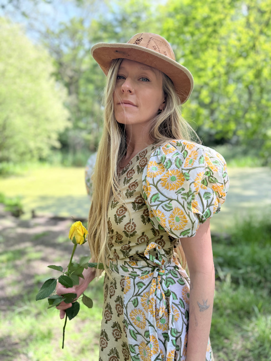 The Goldie Clementine Puff Sleeve Wrap Blouse | Handmade Indian Block Print