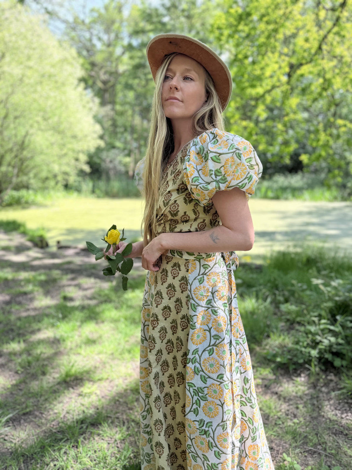 The Goldie Clementine Puff Sleeve Wrap Blouse | Handmade Indian Block Print