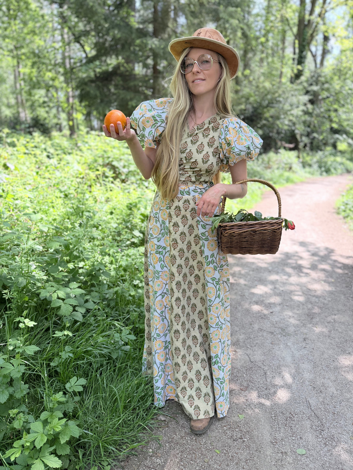 The Goldie Wrap Skirt in Clementine | Handmade Block Print Wrap Skirt