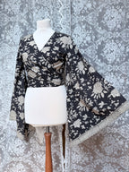 The Sofiya in Black Bell Sleeve Blouse | Indian Block Print Wrap Top