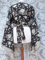 The Sofiya in Black Bell Sleeve Blouse | Indian Block Print Wrap Top