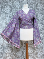 The Sofiya in Amethyst Bell Sleeve Block Print Blouse