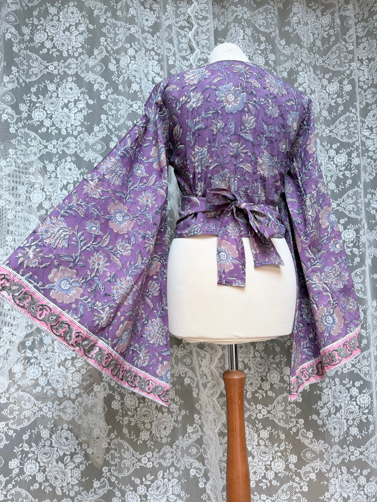 The Sofiya in Amethyst Bell Sleeve Block Print Blouse