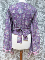 The Sofiya in Amethyst Bell Sleeve Block Print Blouse
