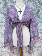The Sofiya in Amethyst Bell Sleeve Block Print Blouse