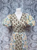 The Goldie Clementine Puff Sleeve Wrap Blouse | Handmade Indian Block Print