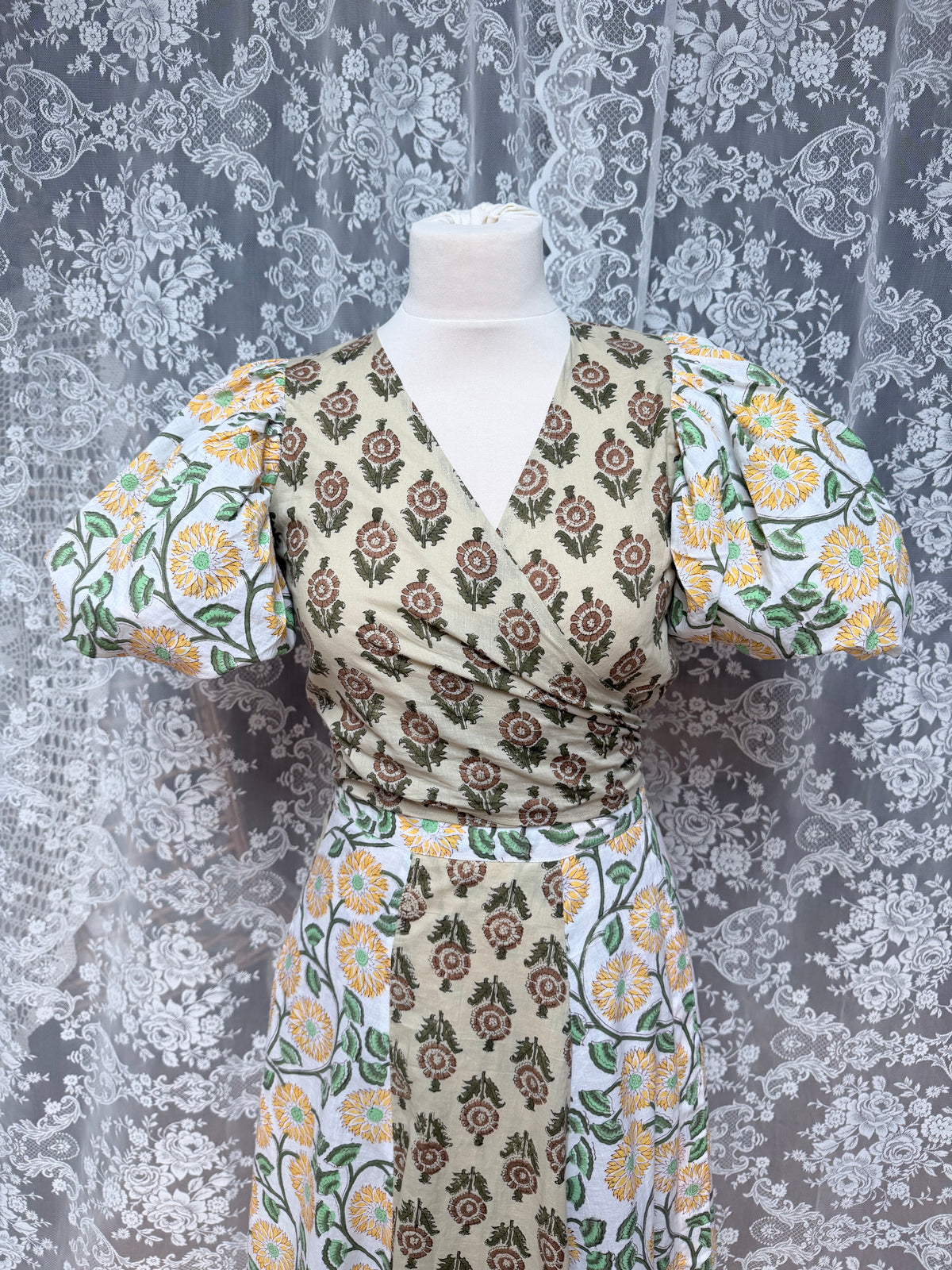 The Goldie Clementine Puff Sleeve Wrap Blouse | Handmade Indian Block Print